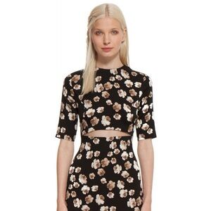 SUNO Black and Cream Floral Cutout Dress